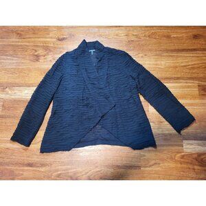 Eileen Fisher Petite Size Large Black Sheet Textured Open Front Silk Cardigan‎
